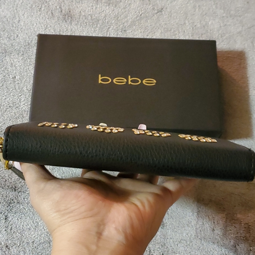 bebe Rhinestone Logo Zip Around Wallet - Black - Picture 13 of 13